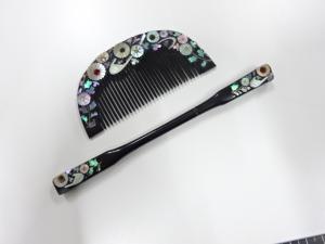 アンティーク　漆塗り螺鈿　櫛・笄セット